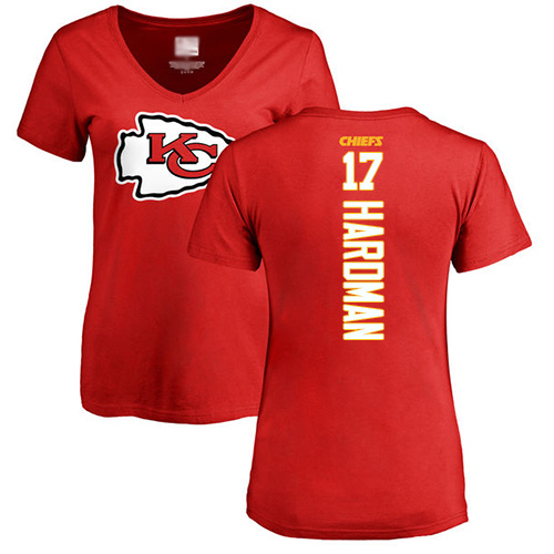 Women Football Kansas City Chiefs #17 Hardman Mecole Red Backer T-Shirt->kansas city chiefs->NFL Jersey